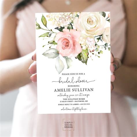 Pink Floral Bridal Shower Invitation Blush Pink Flowers Etsy