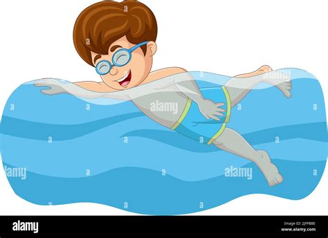 Niño De Dibujos Animados Nadando En La Piscina Imagen Vector De Stock