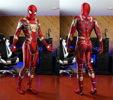 Spider Man Costume Mcu Iron Spider Red Gold 3d Spandex Cosplay