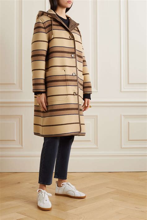 Burberry Hooded Striped Leather Trimmed Wool Coat Net A Porter