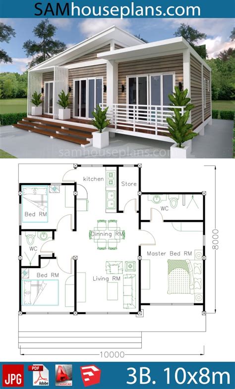 House Plans 10x8m With 3 Bedrooms Sam House Plans
