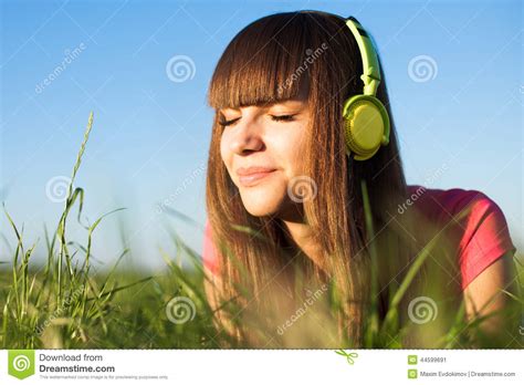 Beautiful Young Woman With Headphones Outdoors Stock Image Image Of