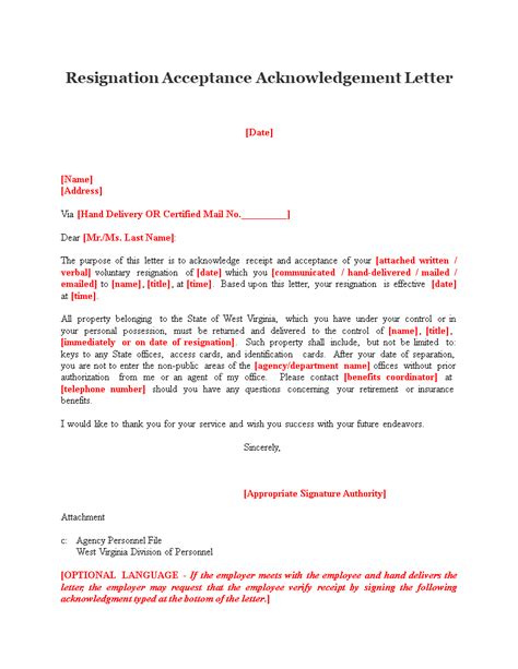 Acceptance Of Resignation Letter Format Sample Resignation Letter