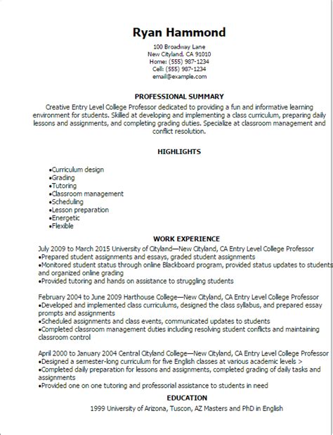 Teacher resume template (text format) summary. #1 Entry Level College Professor Resume Templates: Try ...