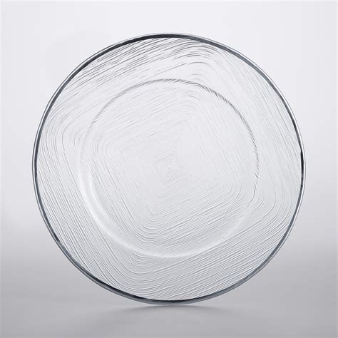 Charge It By Jay 13 Round Clear With Silver Weave Rim Glass Charger