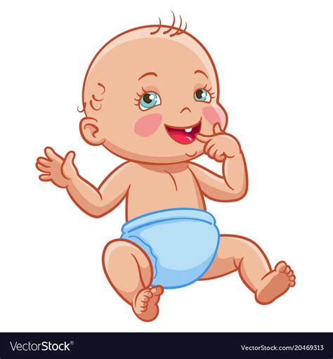 Cute Baby In Diapers First Steps Baby Vector Cartoon Illustration Stock