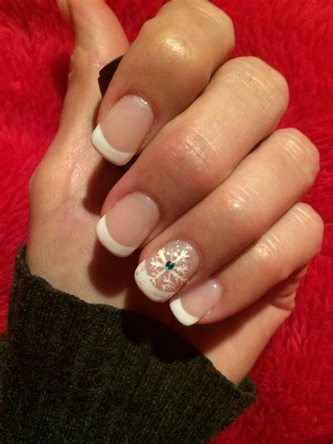 French Manicure With Snowflake Design French Tip Nail Designs Gel