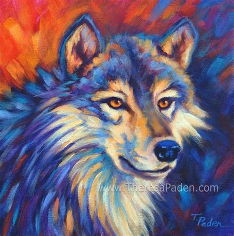 Paintings By Theresa Paden Contemporary Vibrant Wolf Painting By