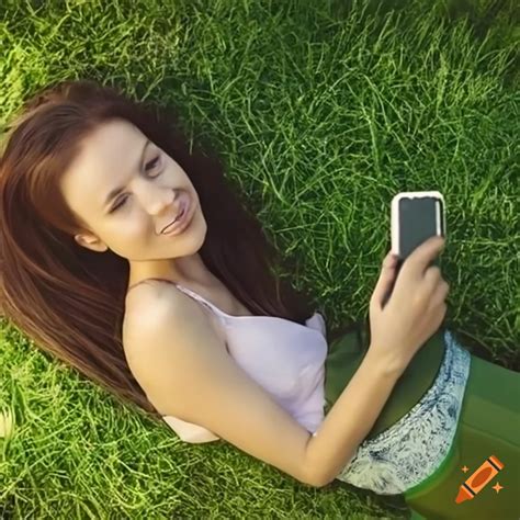 Woman Taking A Selfie On The Grass