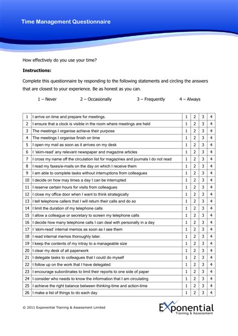 Time Management Questionnaire