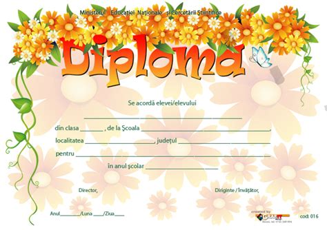 Verde Personalizat Diploma Scolara Model S016
