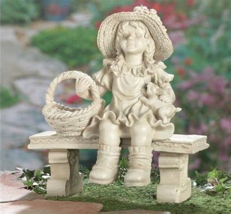 Sweet Little Girl On Bench Garden Statue Figurine Lawn Ornament Yard