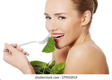 Portrait Nude Woman Eating Lettuce Bowl Stock Photo Shutterstock
