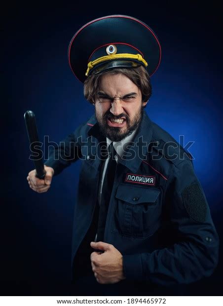 Man Russian Police Uniform Baton English Stock Photo 1894465972