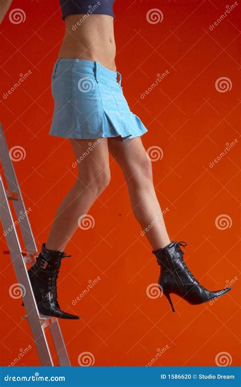 Vrouw Op Ladder 4 Stock Foto Image Of Fascinerend Fascinatie 1586620