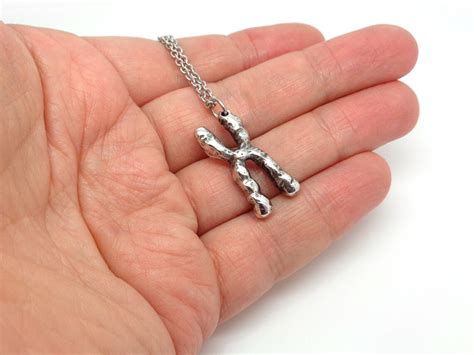 handmade chromosome necklace in pewter genetics pendant by farjil