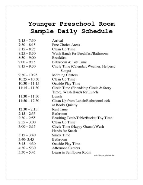4 Best Images Of Printable Preschool Daily Schedule Templates Free