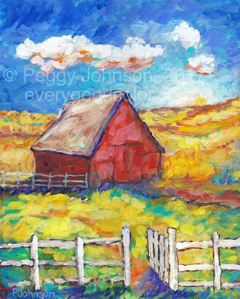 Red Barn Yellow Wheatfields Impressionistic Country Art Canvas Or Paper