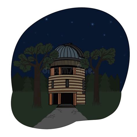Cartoon Observatory With A Telescope At Night Stock Illustration