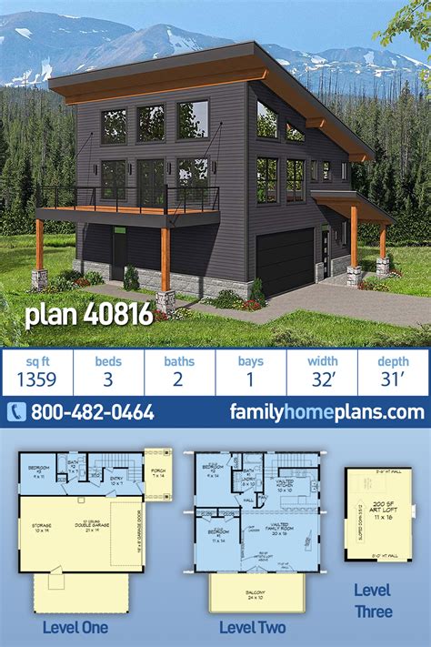 Garage Living Plan 40816 Modern Style With 1359 Sq Ft 3 Bed 2 Bath
