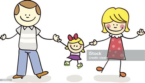 Parents With Their Daughter Illustration Cartoon Stock Vector Art