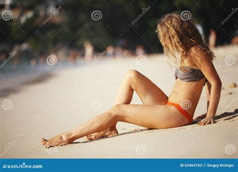 Blonde Sunbathing On Beach Stock Photo Image Of Protection