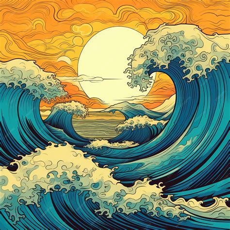 Premium Ai Image Japanese Waves Illustration Pattern