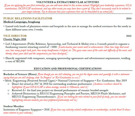 college student resume sample singapore cv template