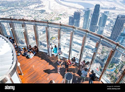People At The Top Observatory On 124 Floor Inside Burj Khalifa Stock