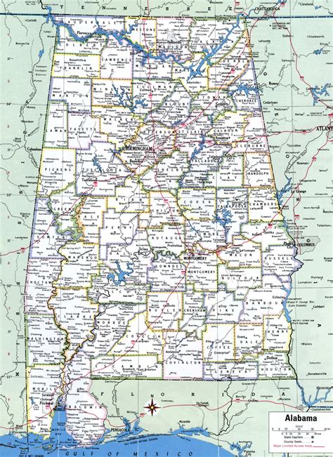 Free Printable Map Of Alabama Counties With Towns And Cities