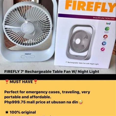 Firefly Rechargeable Fan With Night Light At 85000 From Nueva Ecija
