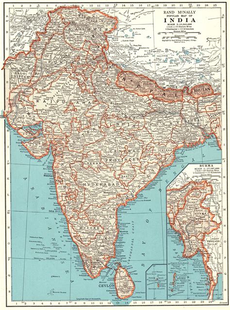 1939 Antique Map Of India Vintage India Map Library Decor T Etsy