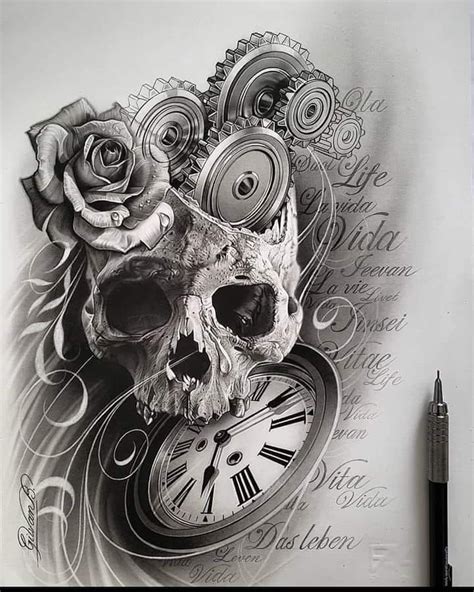 Skull Clock Roses Skull Tattoo Design Clock Tattoo Design Skull