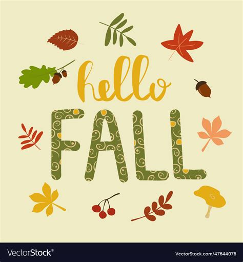 Hello Fall Autumn Lettering With Leaves Vector Image