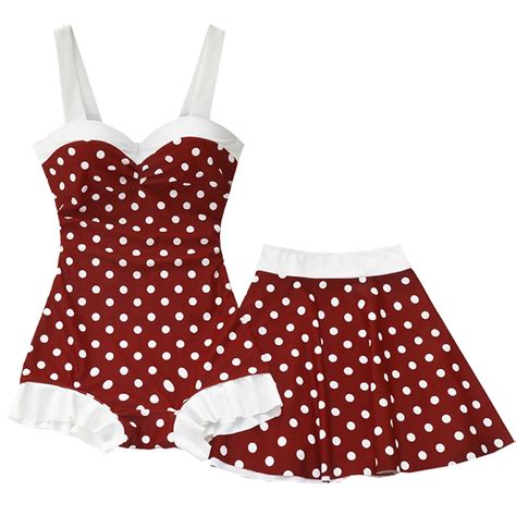 2019 New Women Retro Red Dot One Piece Swimsuit Skirt Bathing Suit