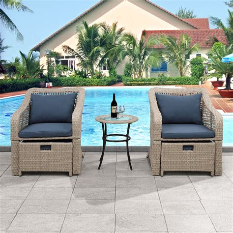 Wicker Outdoor Furniture Set 5 Pieces Patio Pe Wicker Rattan Outdoor All Weather Cushioned