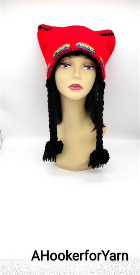 Raven Lgbtq Pussy Hat Crochet Red Kitty Kat Hat For Women Etsy