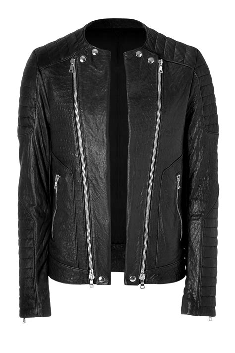 Balmain Black Biker Wadded Leather Jacket For Men Lyst