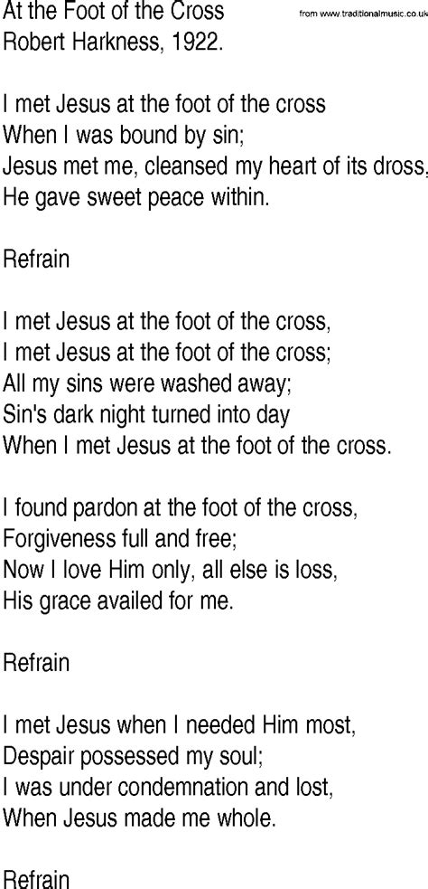 Hymn And Gospel Song Lyrics For At The Foot Of The Cross By Robert Harkness