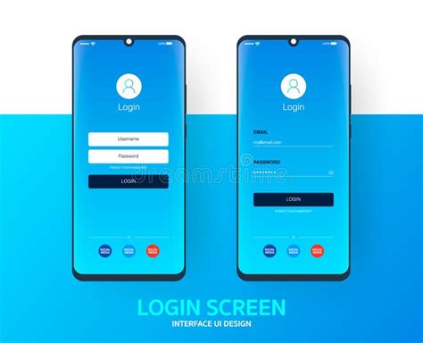Login Screen Smartphone Interface Vector Template Mobile App Page Blue