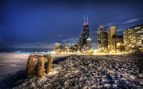 Cityscape Hdr Snow Building Lights Chicago Usa Hd Wallpapers