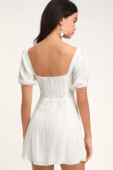 Madeline White Puff Sleeve Mini Dress Mini Dress With Sleeves