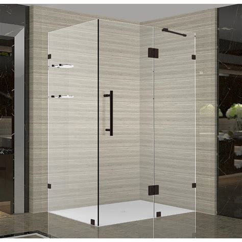 aston avalux gs 48 in x 32 in x 72 in frameless corner hinged shower door with glass shelves