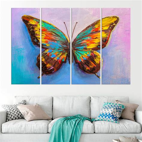 Butterfly Large Wall Art Oil Painting Canvas Print Set Abstract Floral