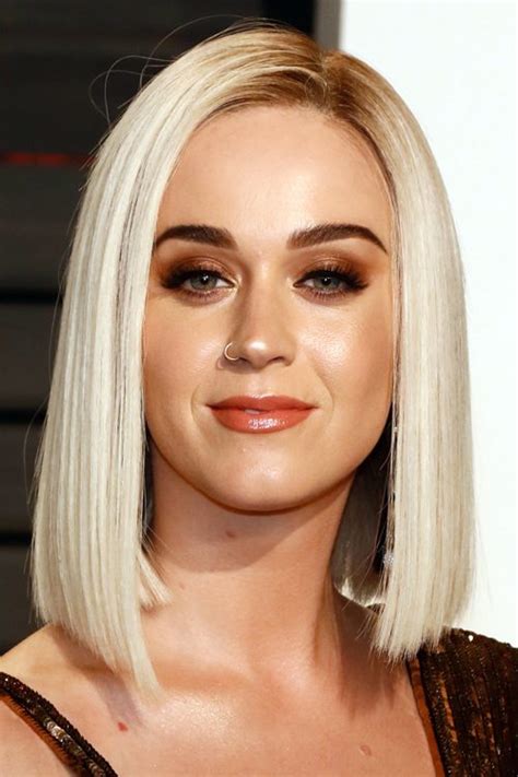 Katy Perry Straight Platinum Blonde Blunt Cut Bob Dark