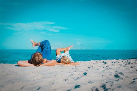 Happy Mom With Little Daughter Relax On Beach Stock Image Image Of