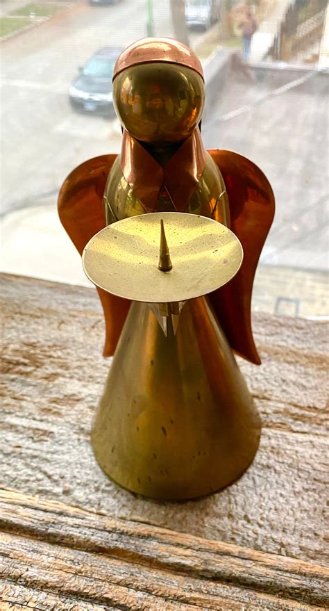 Brass And Copper Vintage Angel Candle Holder Etsy