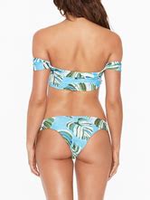 Two Piece Swimsuits For Women Light Sky Blue Printed Bateau Neck Summer