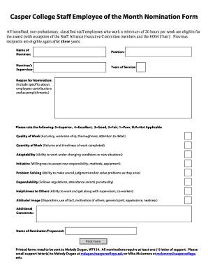 printable employee   month nomination form fill