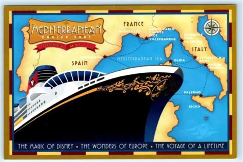 disney cruise line ship advertising ~ map mediterranean 2007 ~ 4 x6 postcard 5 93 picclick